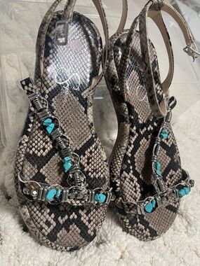 Jessica Simpson Snake-Print Sandals with Turquoise Accents